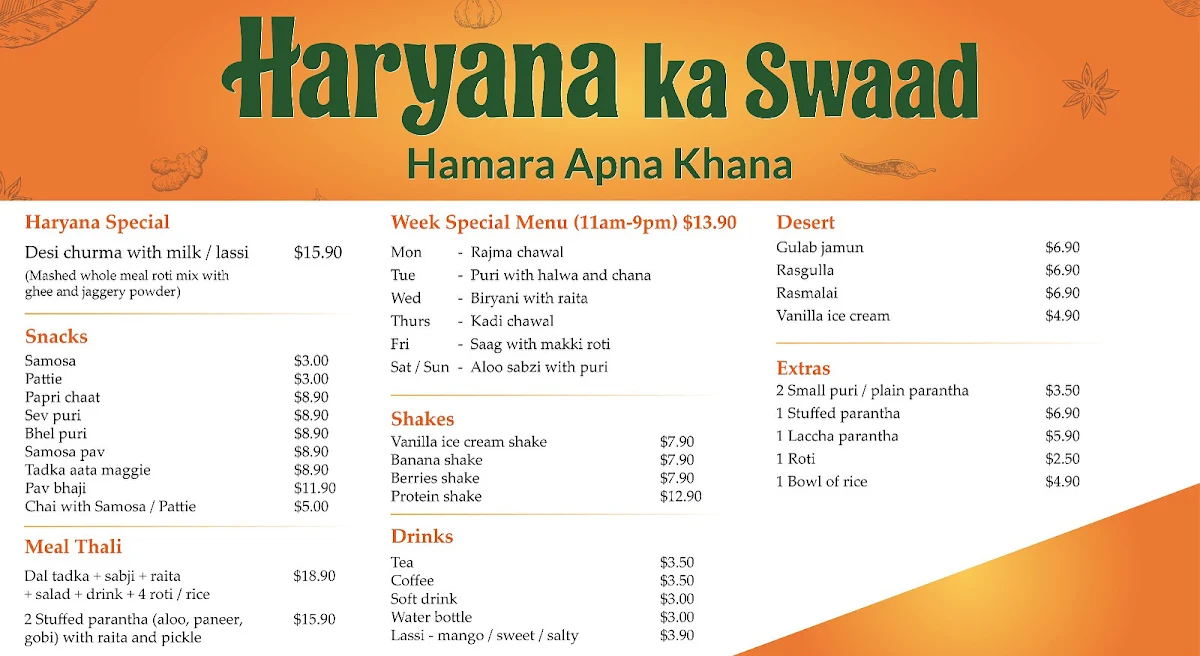 Menu, Haryana ka swaad