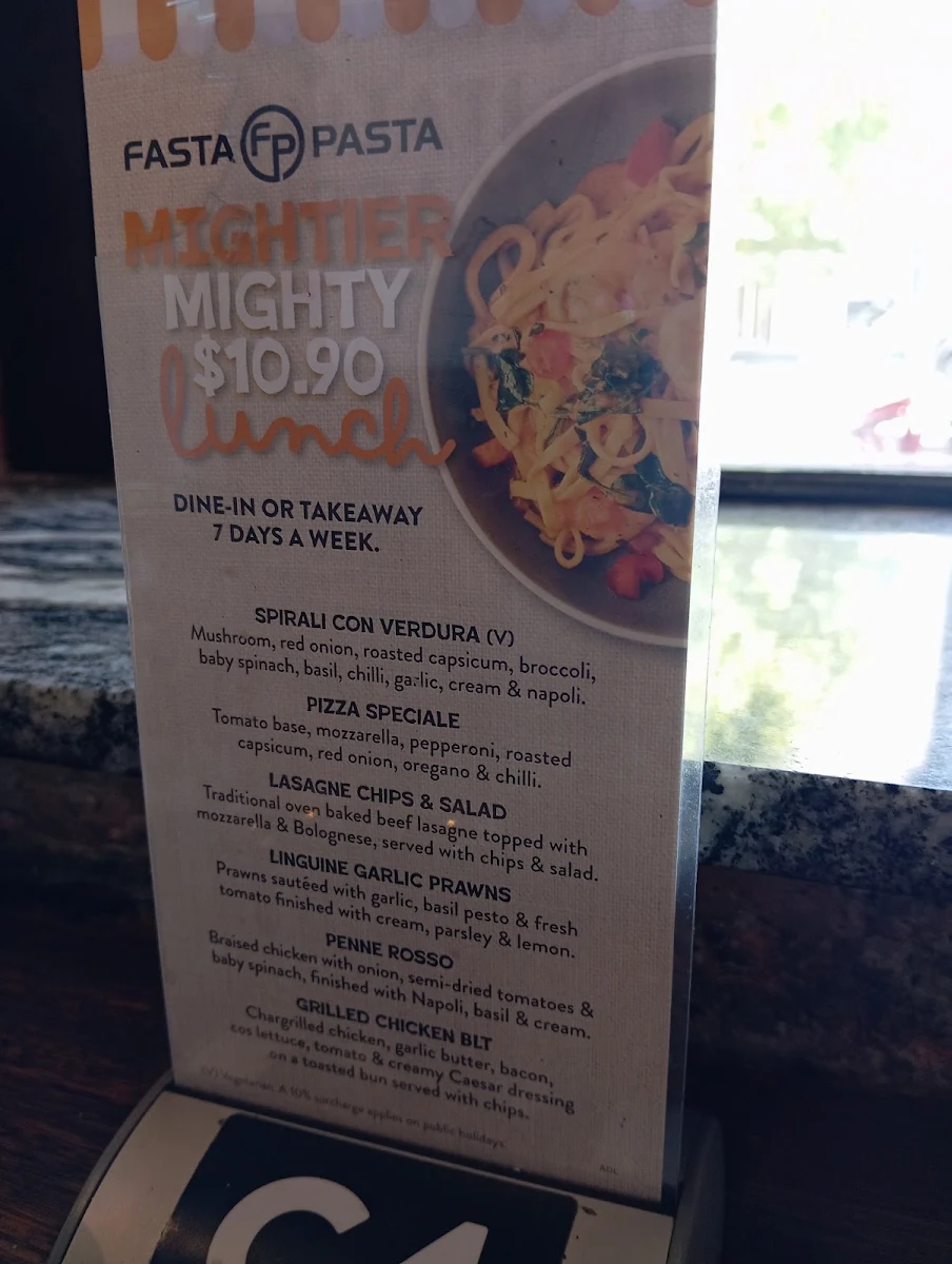 Menu, Fasta Pasta South Terrace