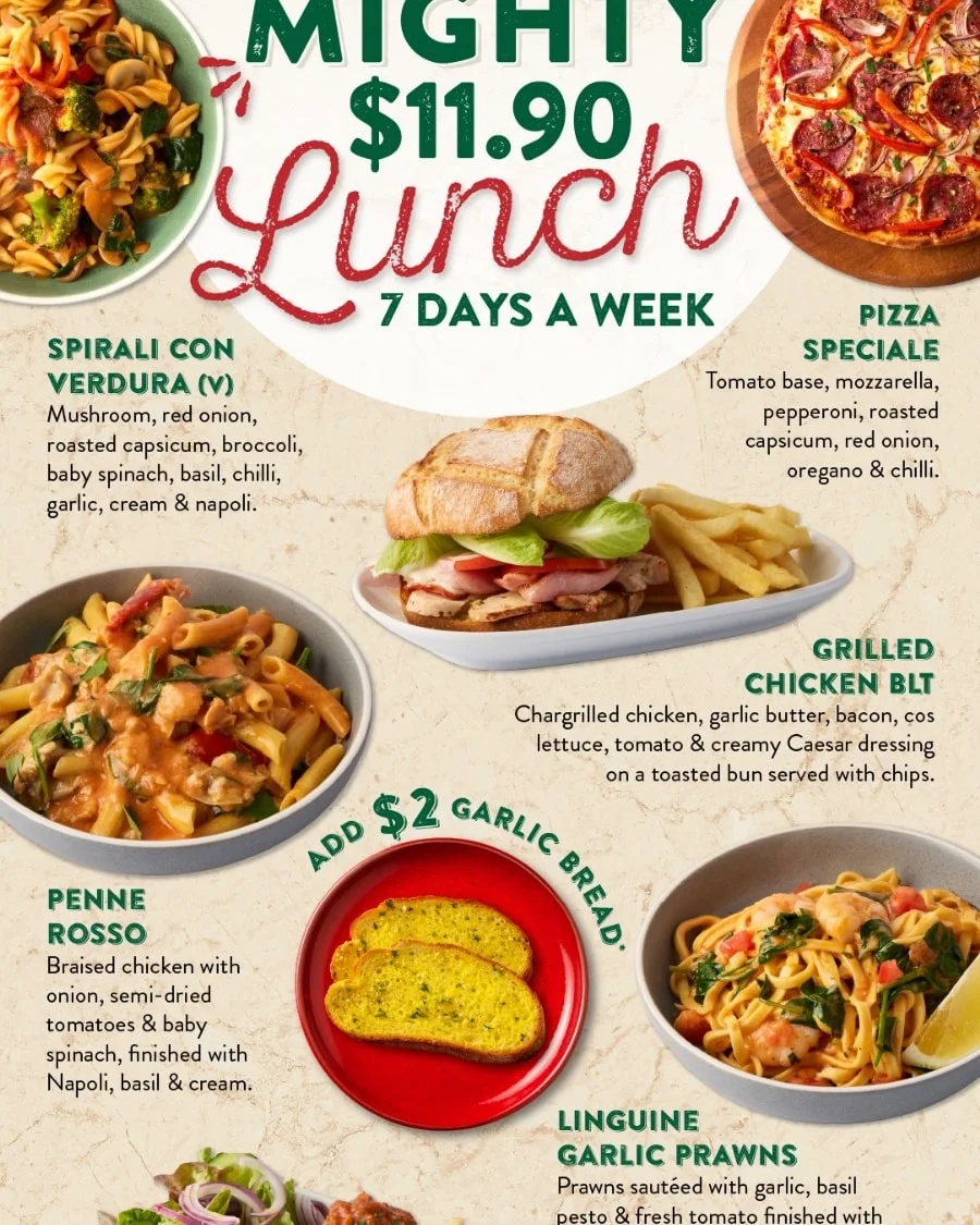 Menu, Fasta Pasta South Terrace