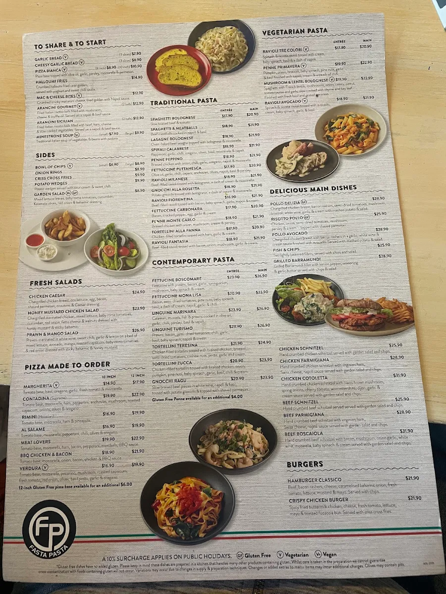 Menu, Fasta Pasta South Terrace