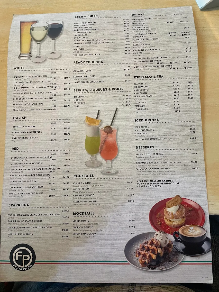 Menu, Fasta Pasta South Terrace