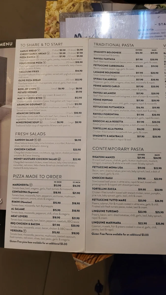 Menu, Fasta Pasta South Terrace