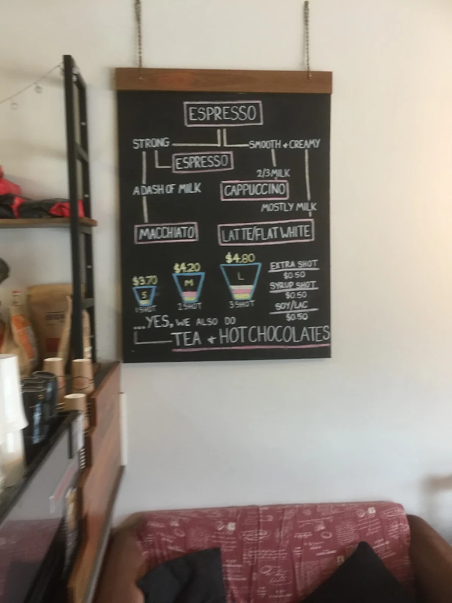 Menu, Shorties Espresso Bar