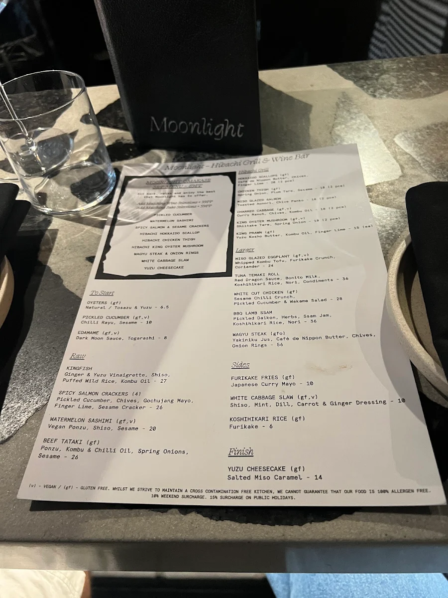 Menu, Moonlight Japanese