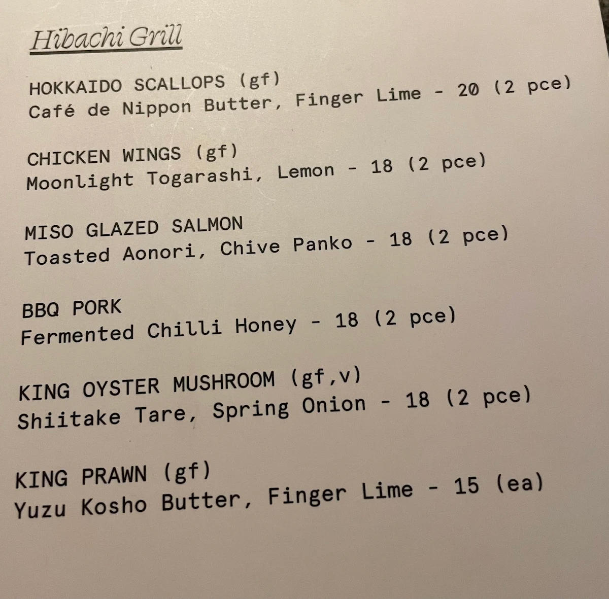 Menu, Moonlight Japanese