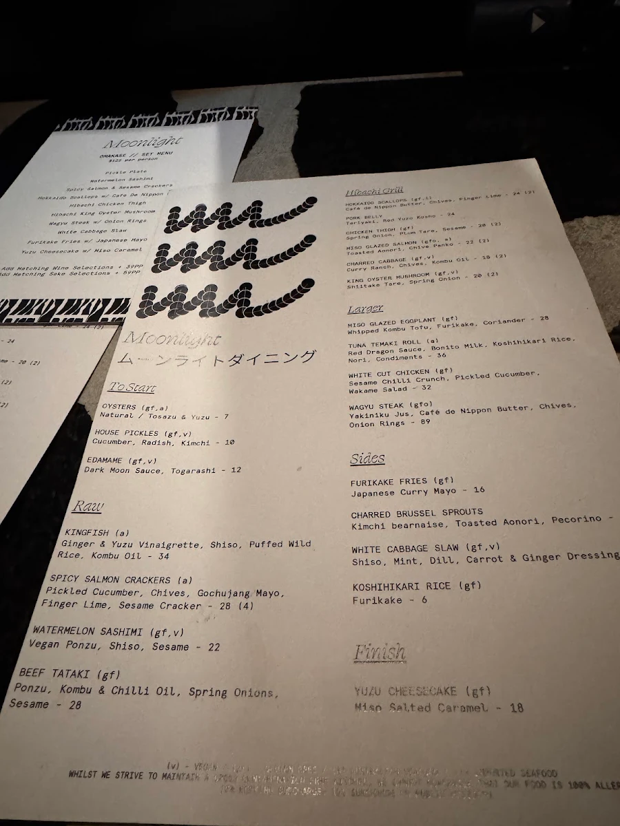Menu, Moonlight Japanese