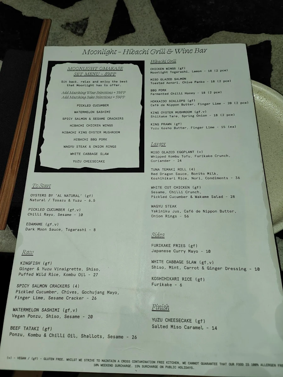 Menu, Moonlight Japanese