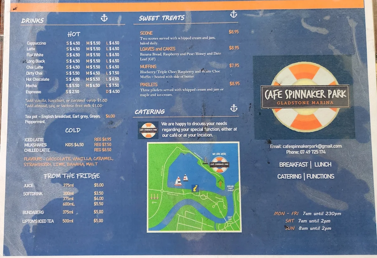 Menu, Cafe Spinnaker Park