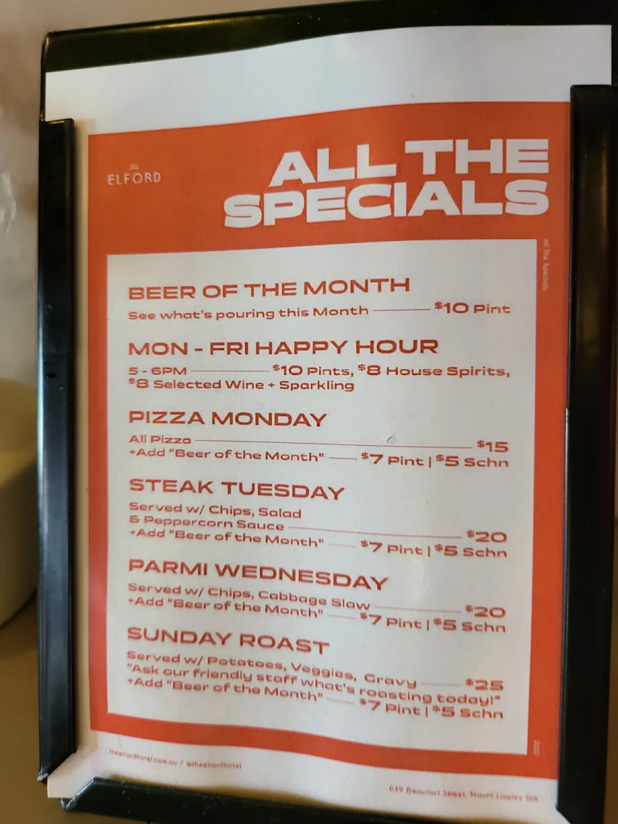 Menu, The Elford