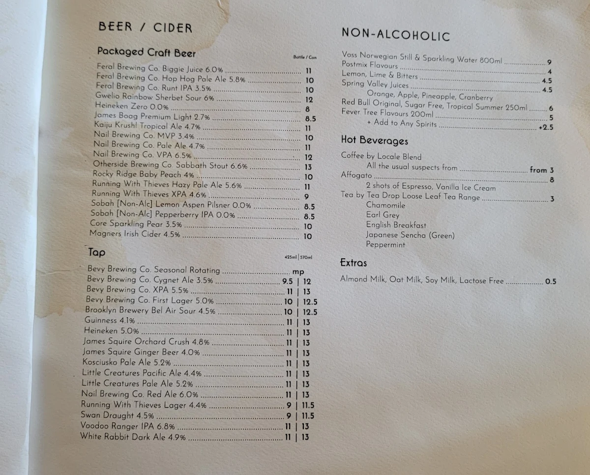 Menu, The Elford