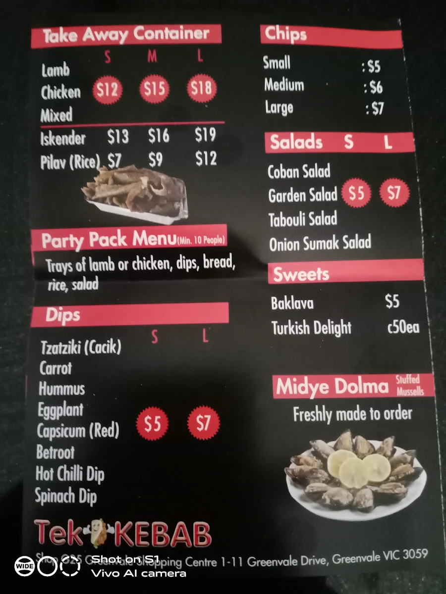 Menu, Tek Kebab Greenvale : Turkish Halal Food