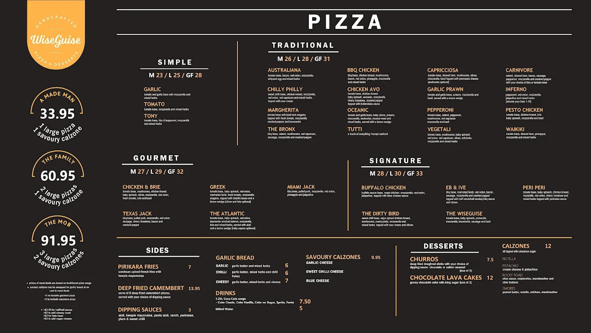 Menu, Wiseguise Pizza: Prospect