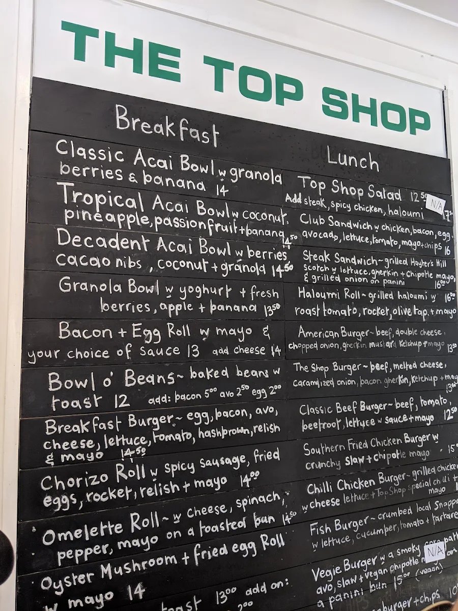 Menu, The Top Shop