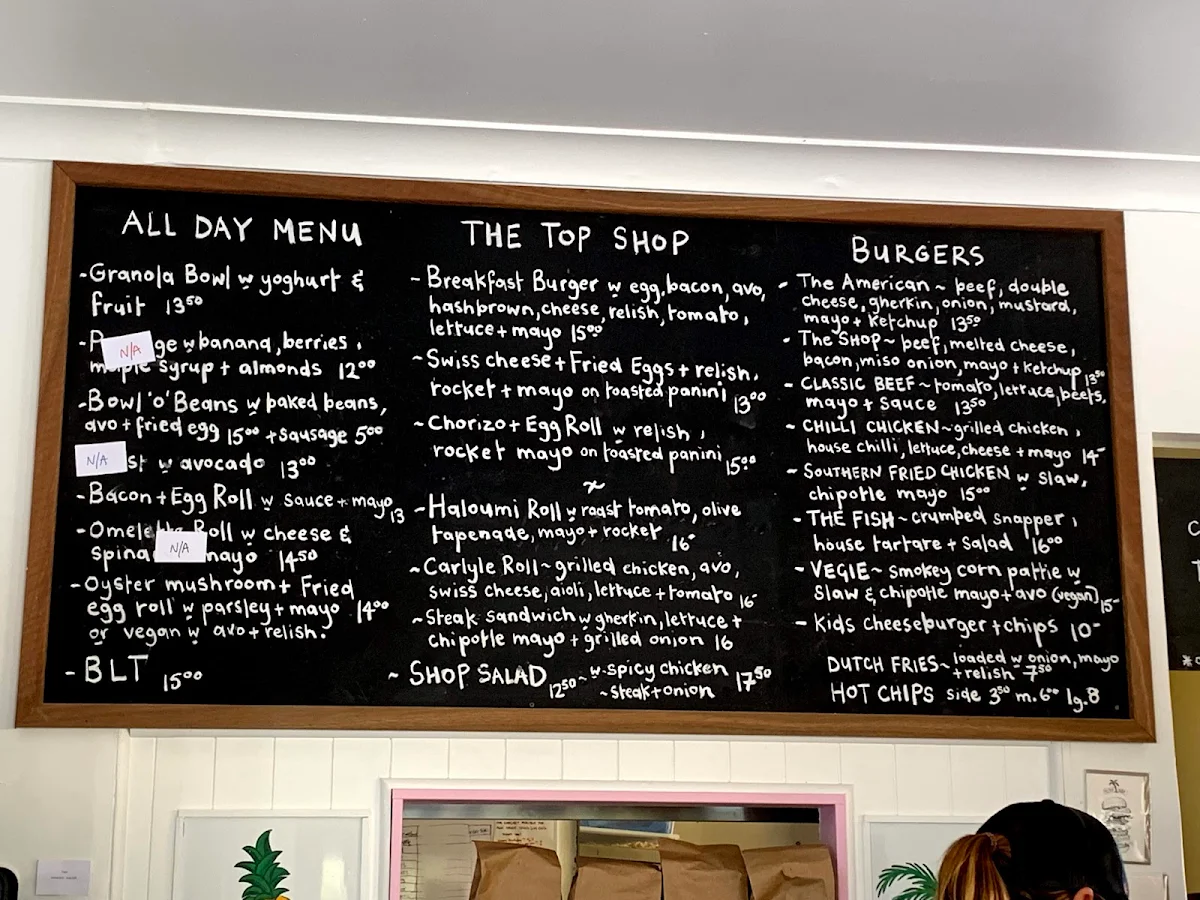 Menu, The Top Shop