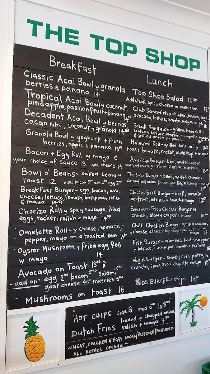 Menu, The Top Shop