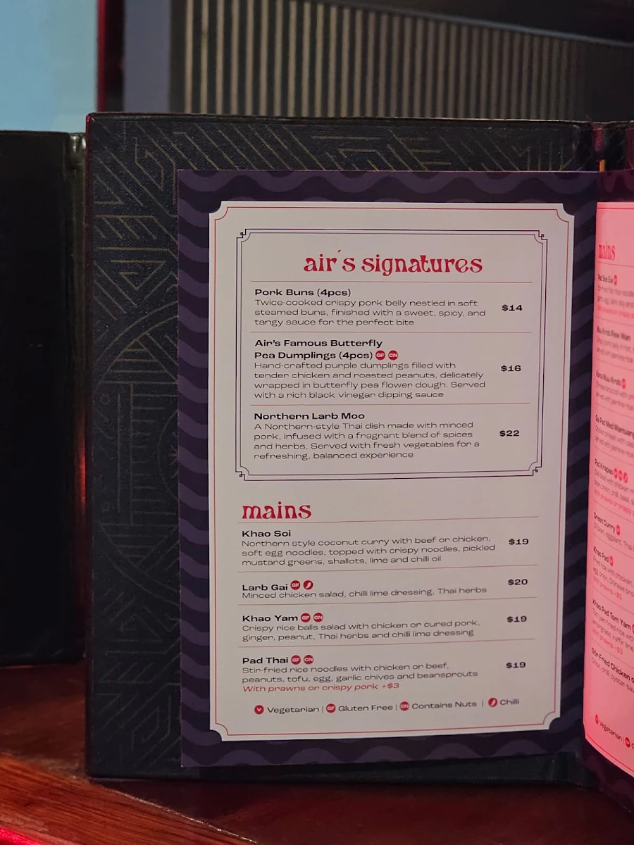 Menu, Sita at Mountbatten Hotel