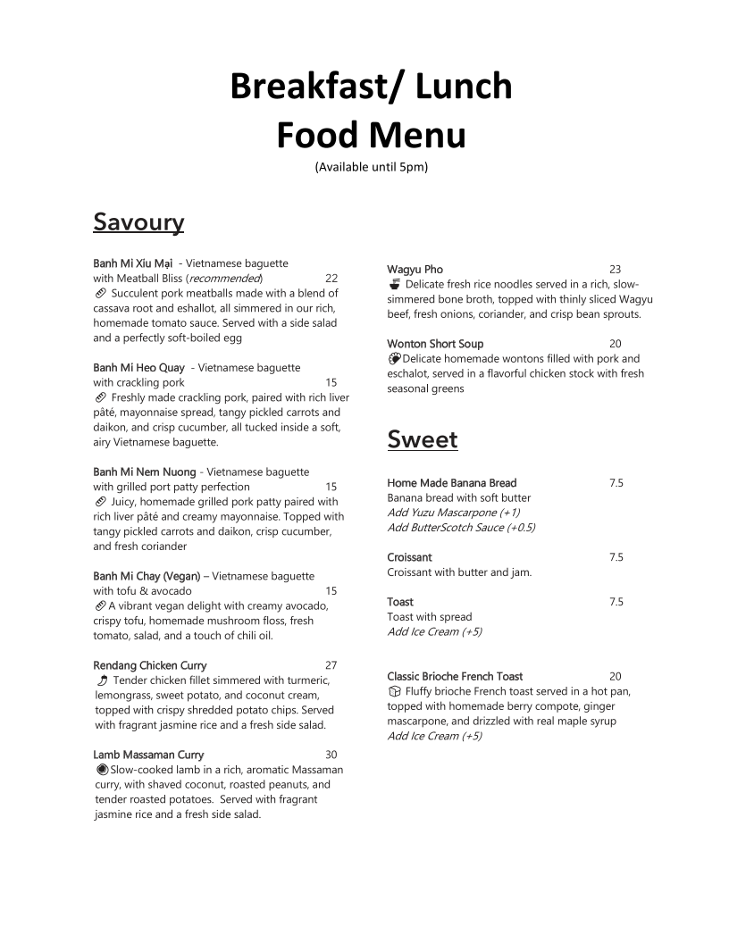 Menu, Phamous Kitchen