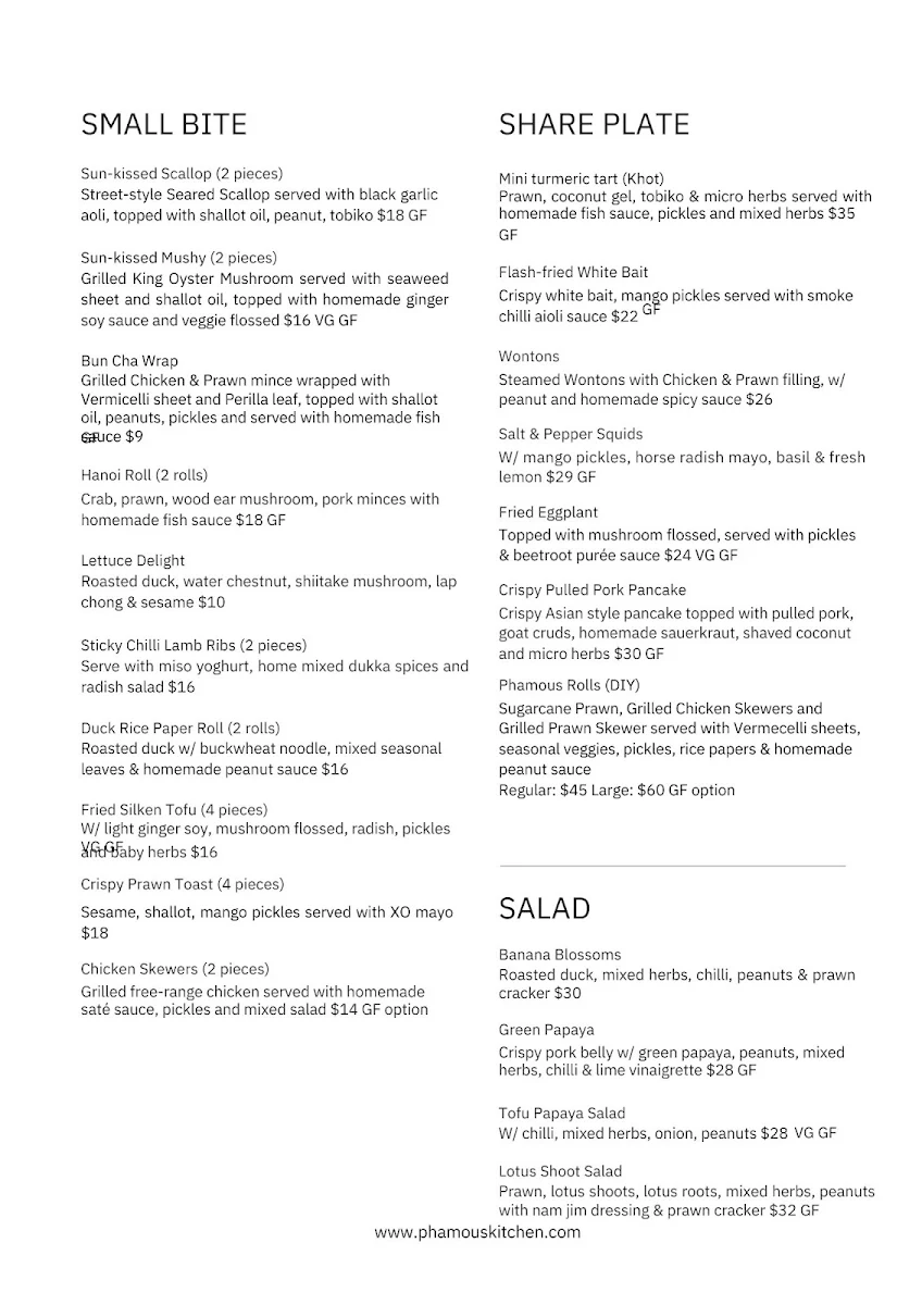 Menu, Phamous Kitchen