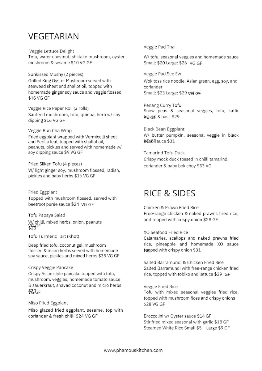 Menu, Phamous Kitchen