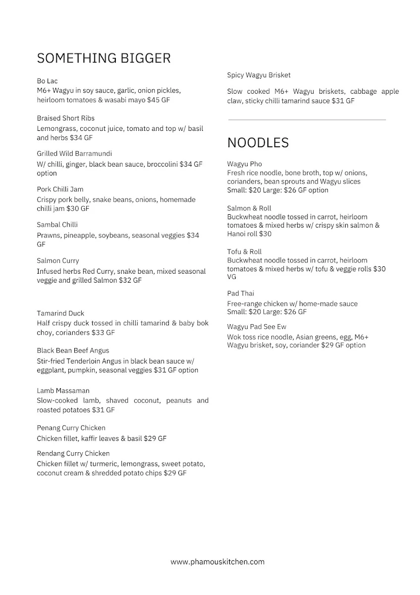 Menu, Phamous Kitchen