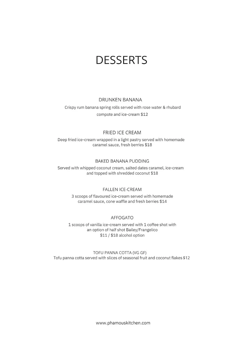 Menu, Phamous Kitchen