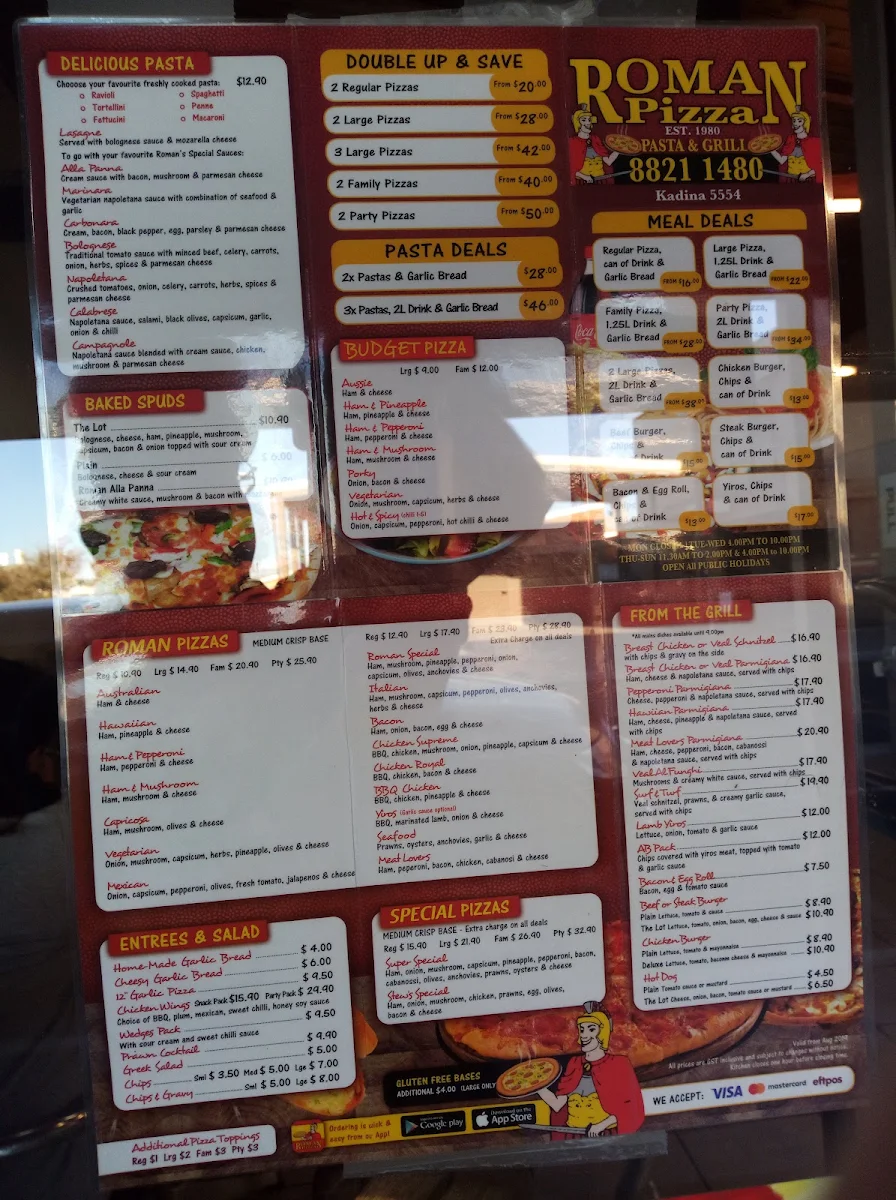 Menu, Roman Pizza Kadina
