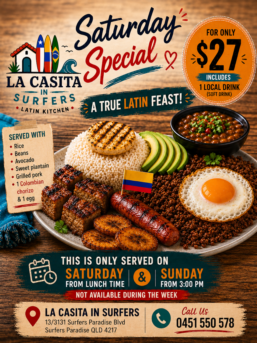 Menu, La Casita in Surfers