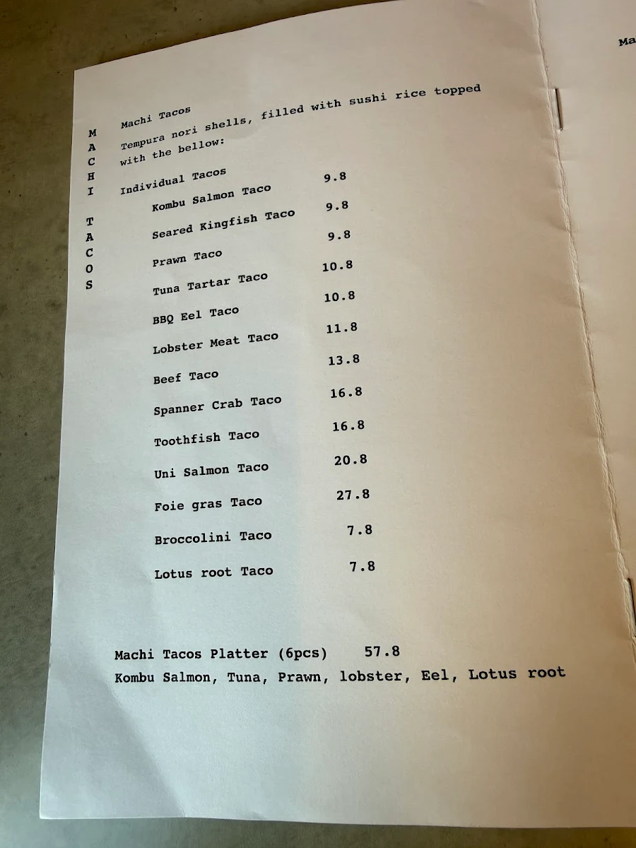 Menu, Machi