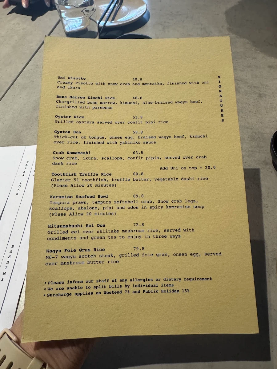 Menu, Machi