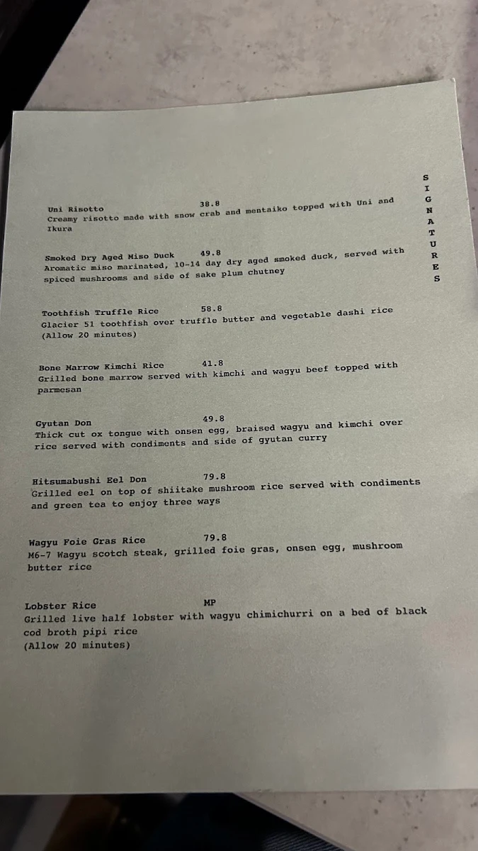 Menu, Machi