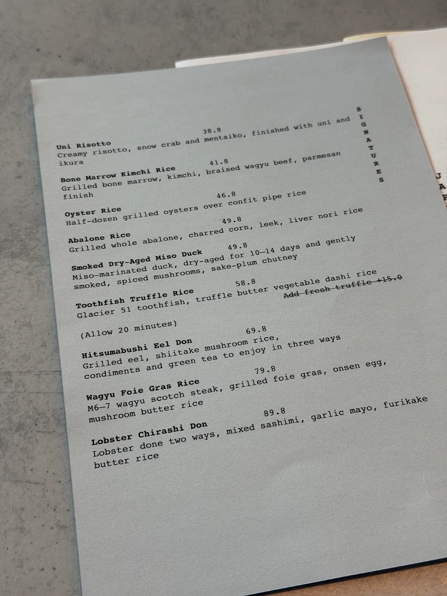 Menu, Machi