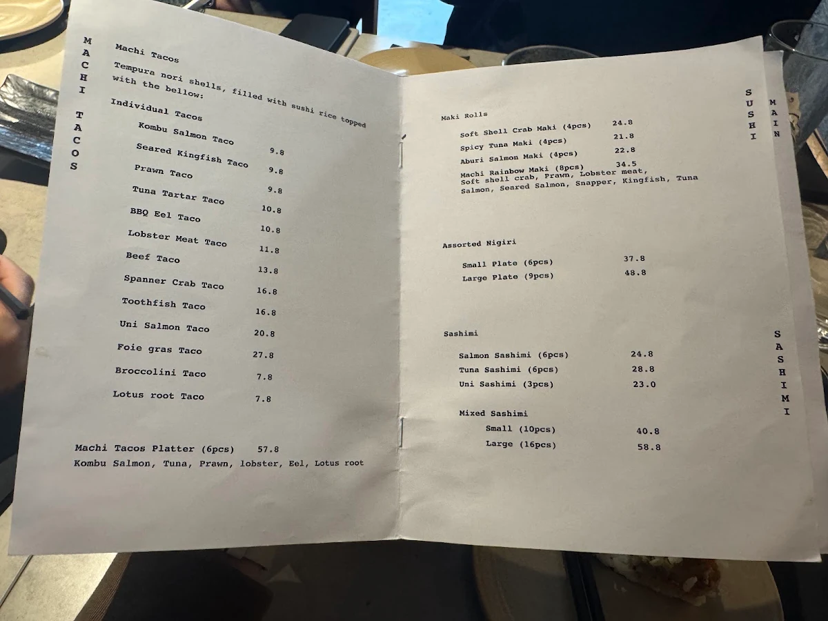 Menu, Machi