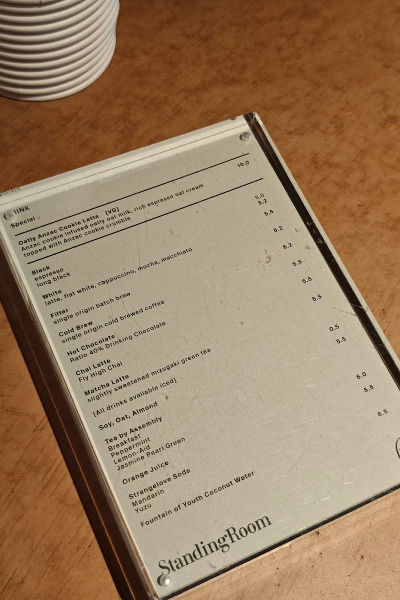 Menu, Standing Room Coffee - Carlton