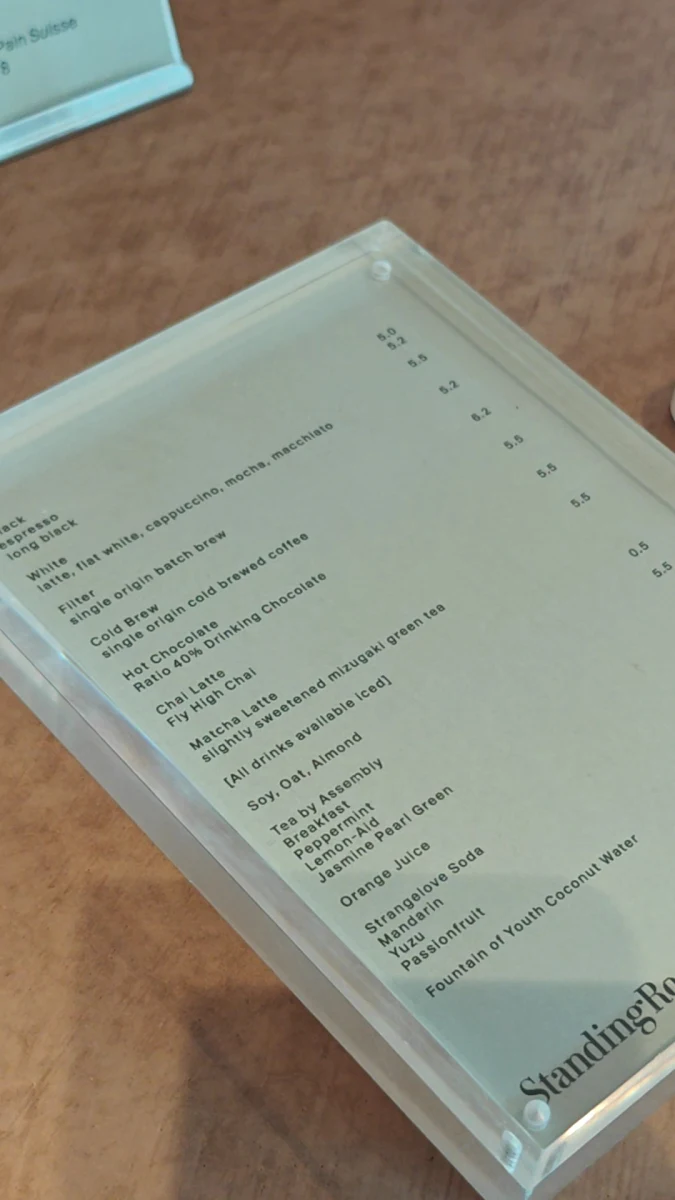 Menu, Standing Room Coffee - Carlton
