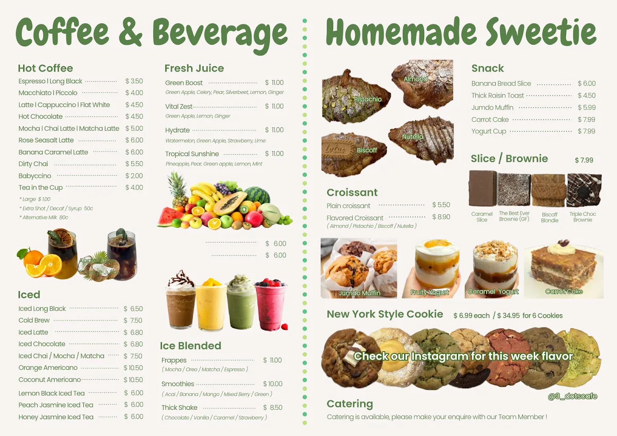Menu, 3-Dots Cafe & Mini Mart
