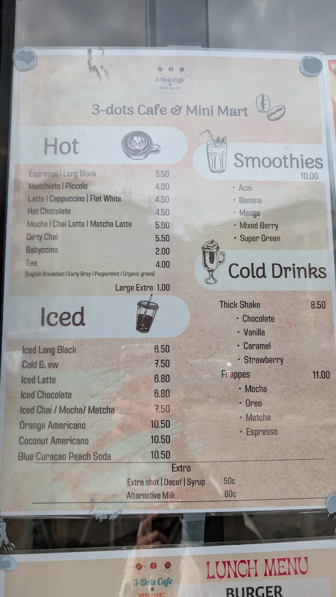 Menu, 3-Dots Cafe & Mini Mart