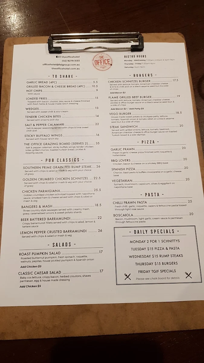 Menu, The Office Hotel