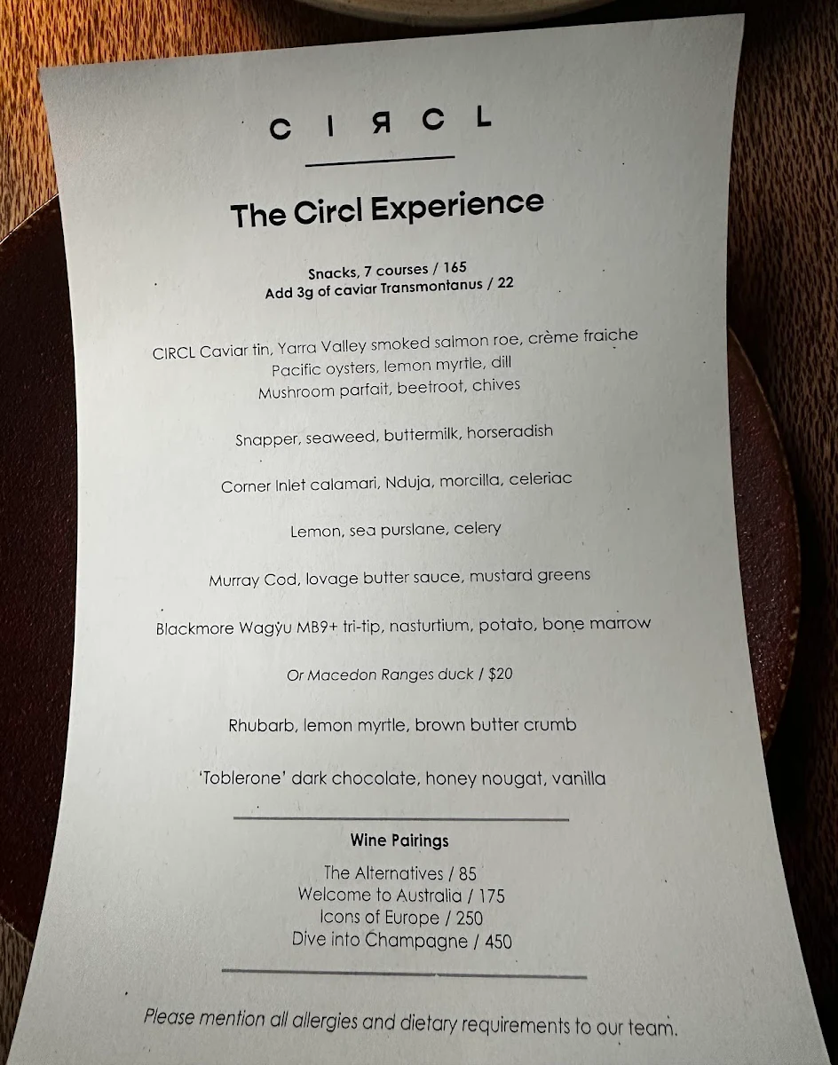 Menu, Circl