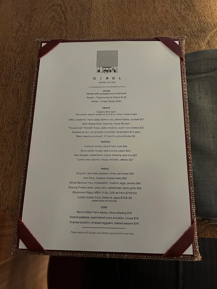 Menu, Circl