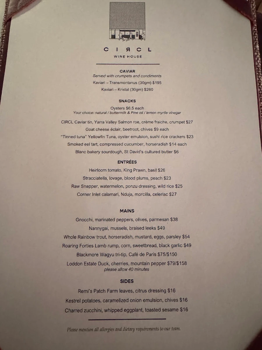 Menu, Circl