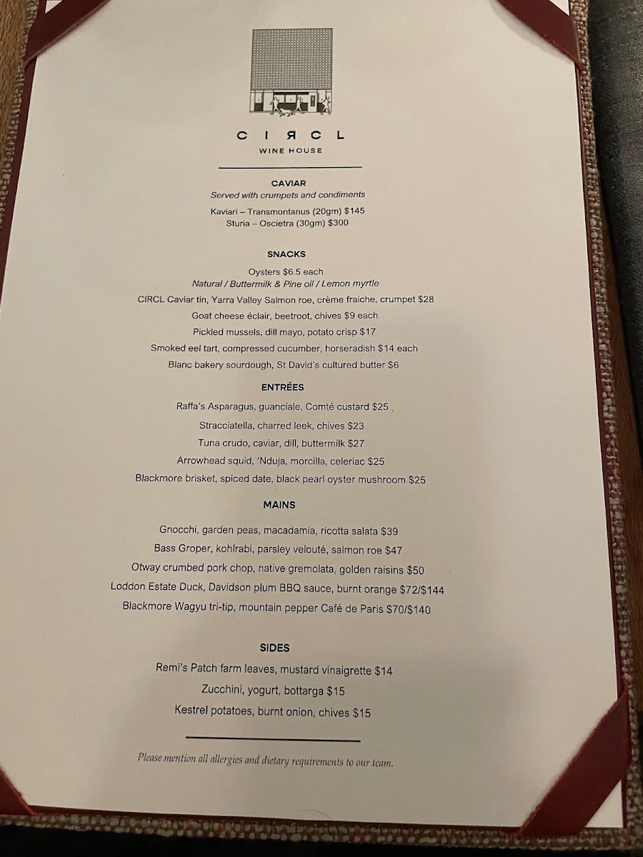 Menu, Circl