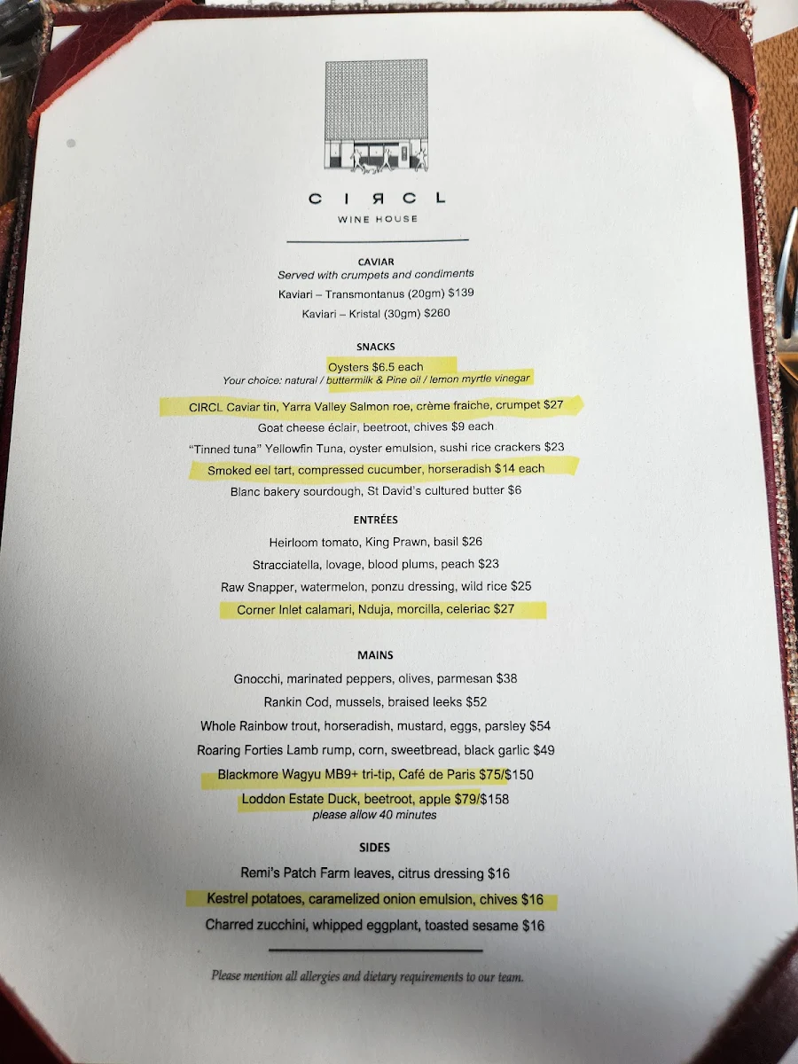 Menu, Circl