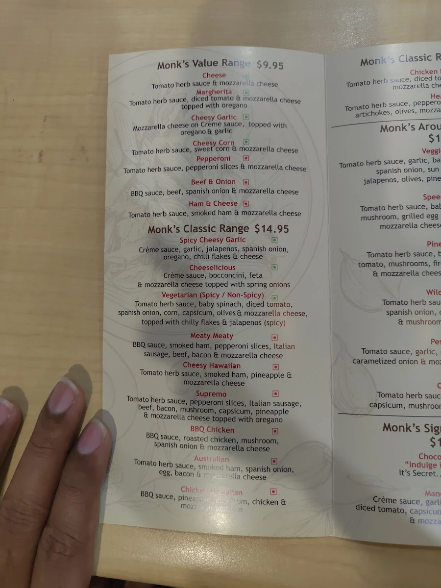 Menu, Fat Monks Wentworthville