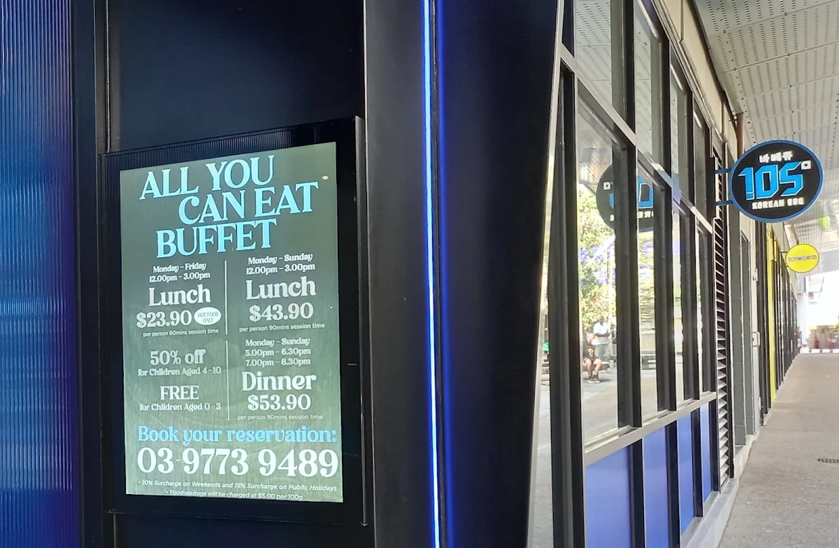 Menu, 105 Deg Korean BBQ All You Can Eat Frankston