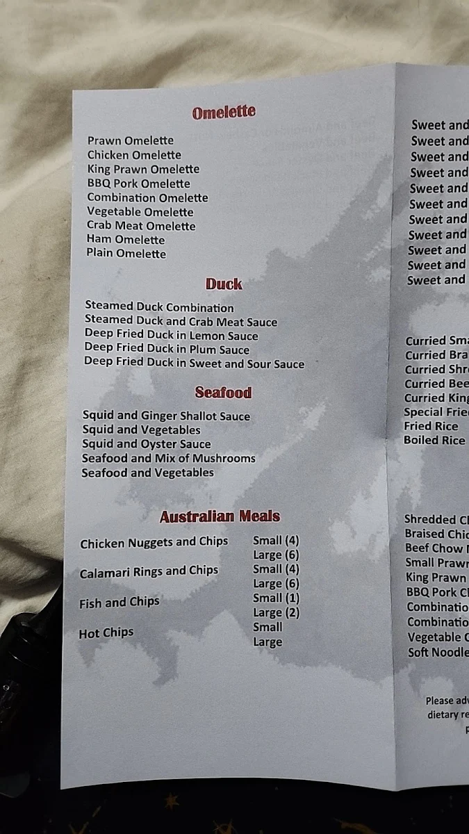 Menu, Lucky Inn Chinese Restaurant