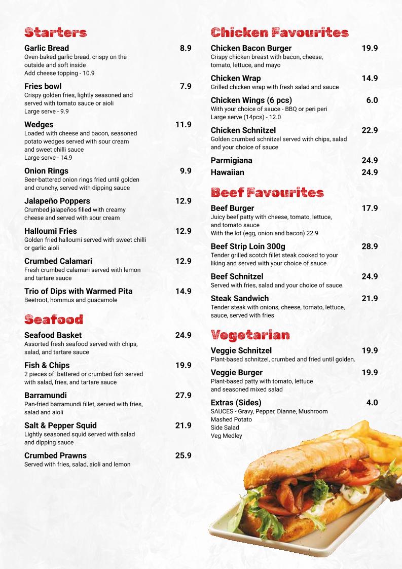 Menu, Alma Hotel