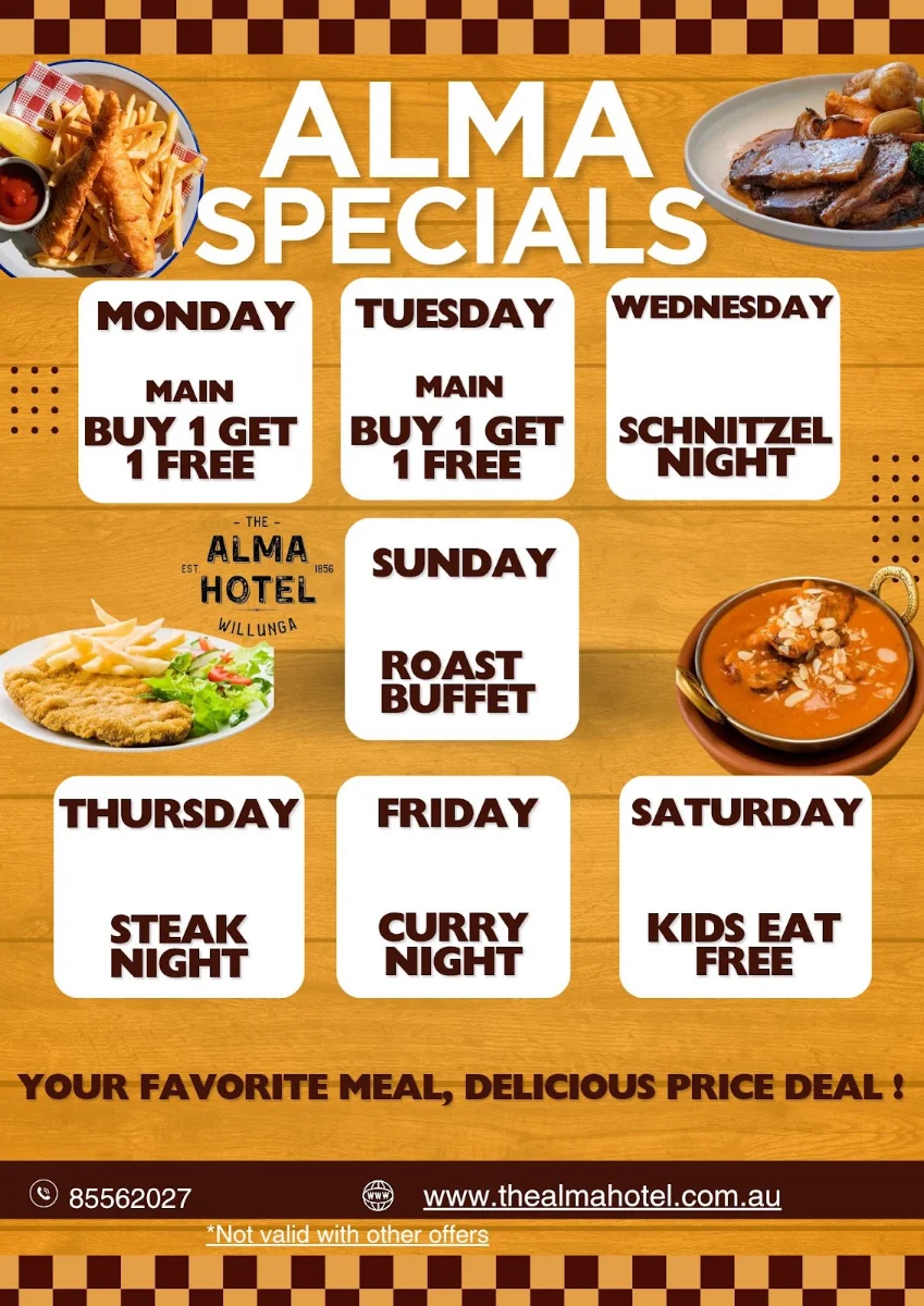 Menu, Alma Hotel