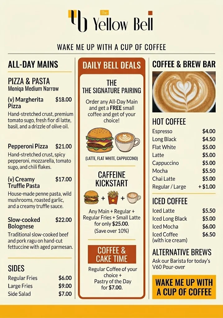Menu, Yellow Bell Cafe