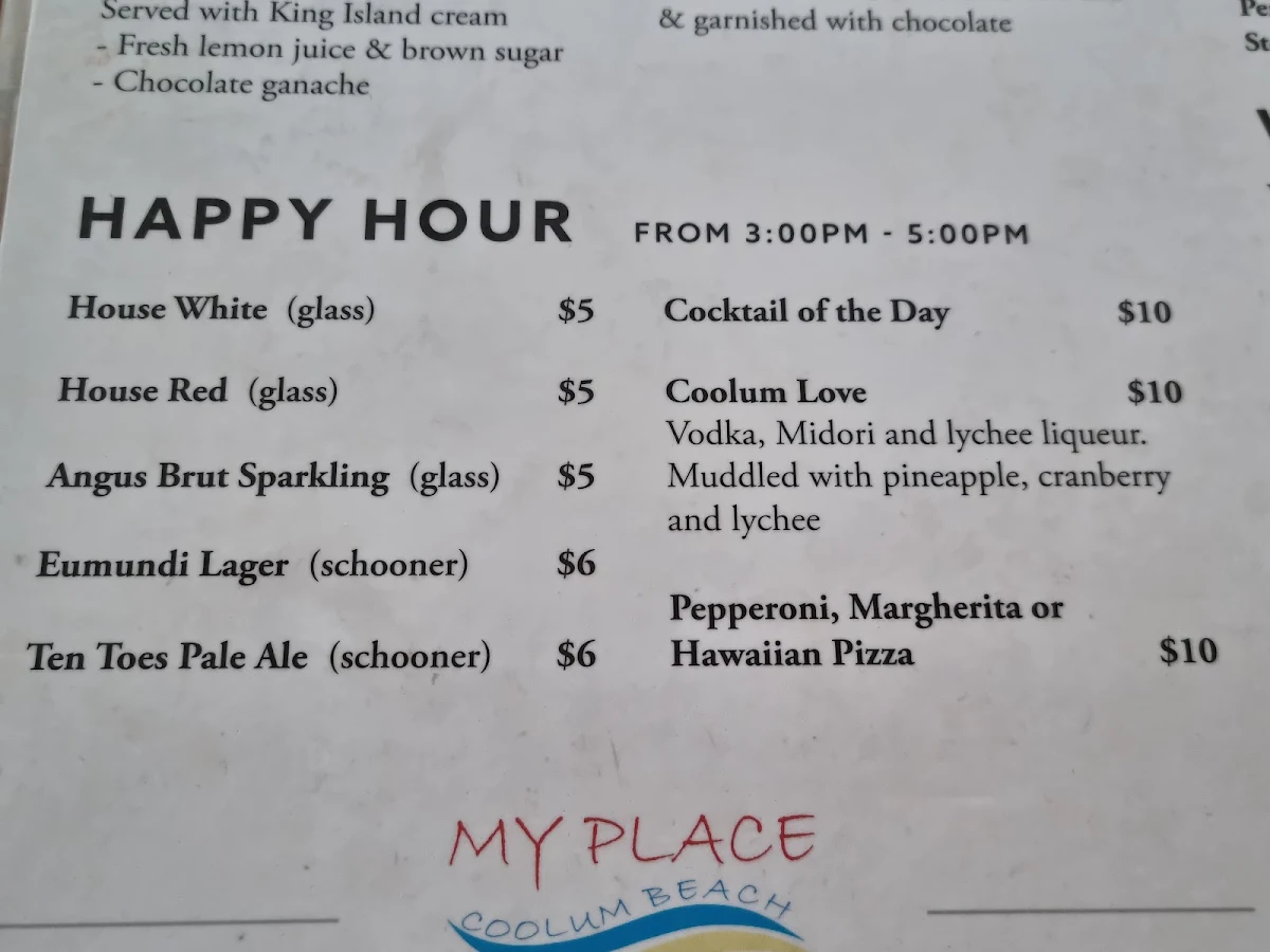 Menu, Coolum Beach Bar