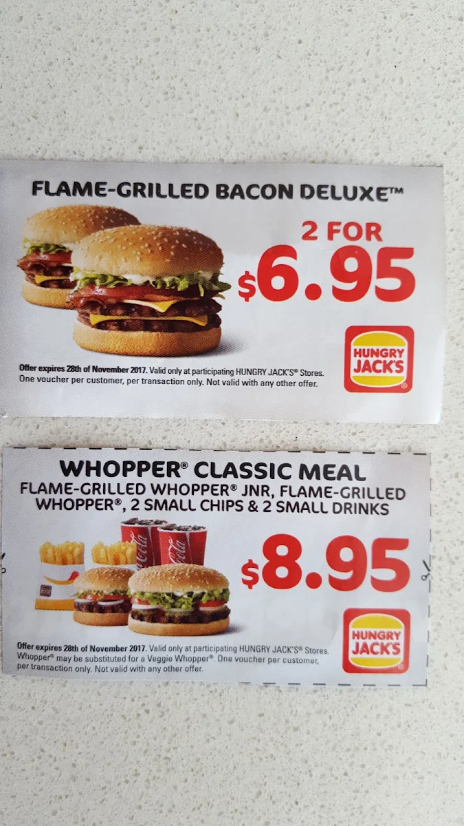 Menu, Hungry Jack's Burgers Mango Hill